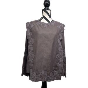 NWT Ethnic Western Cotton Linen Sz L Contemporary Boho Embroidered Tunic Top